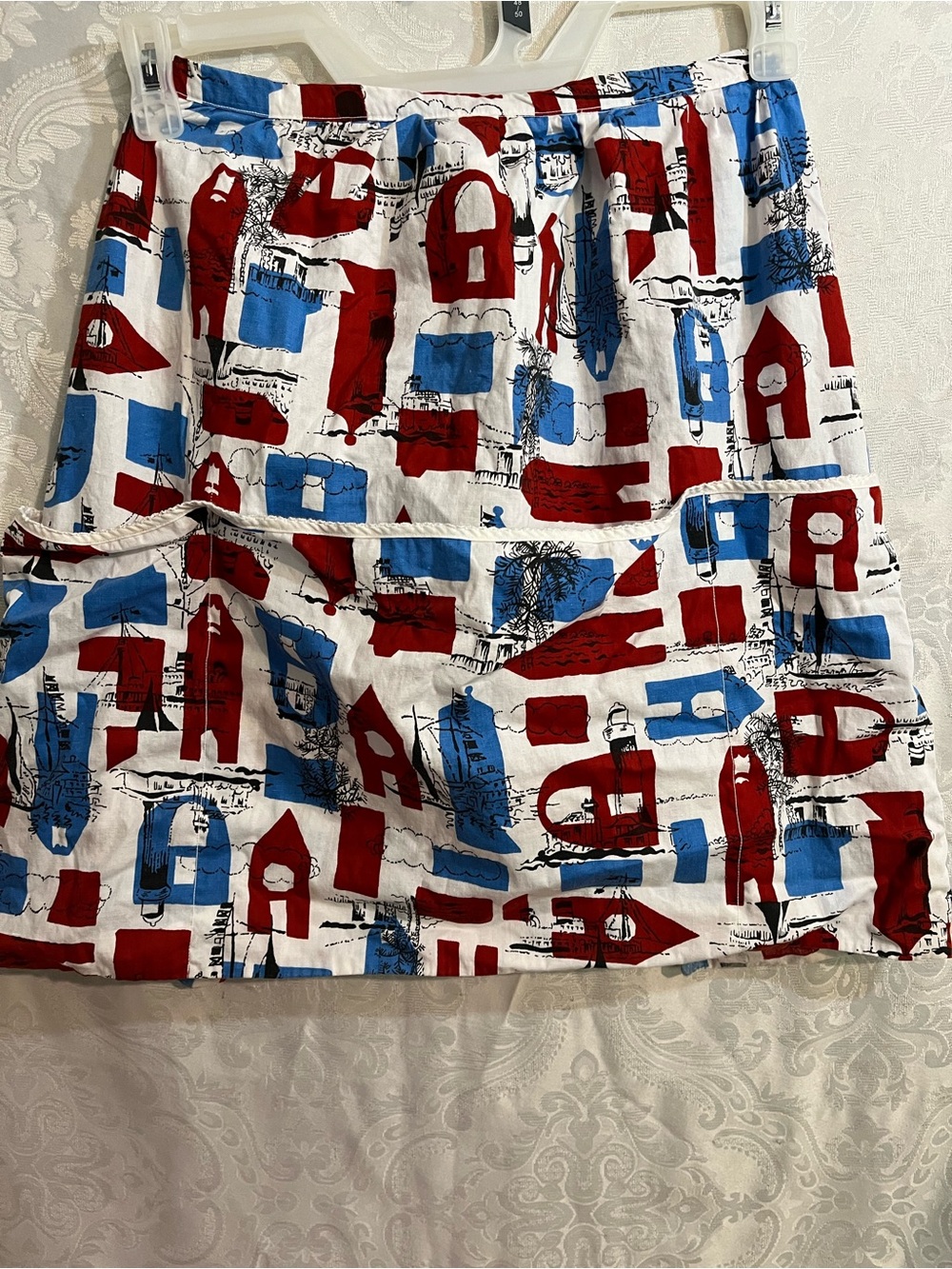 Red & Blue Lighthouse Print Cotton Half Apron
